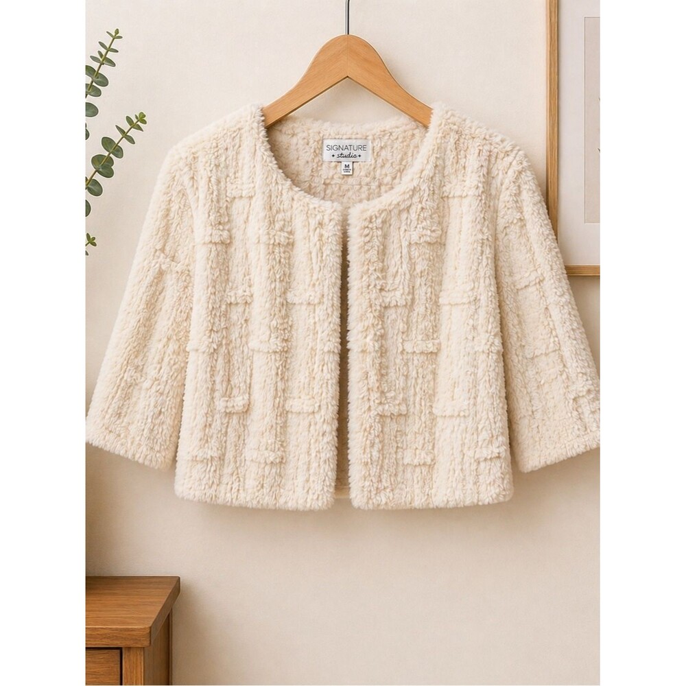 Signature By Robbie Bee‎ Cream Women’s Faux Fur Evening Coat Jacket Size XL